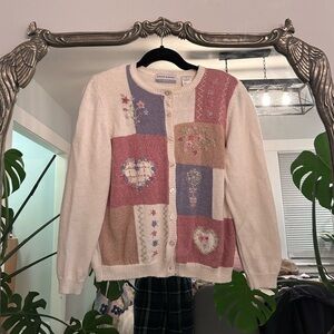 Vintage Alfred Dunner Beaded Patchwork Embroidered Cardigan Granny Sweater 90s